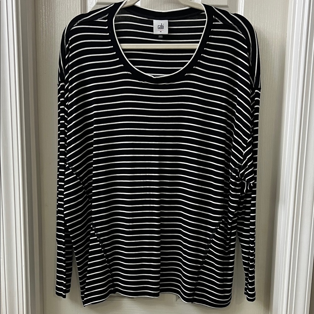 CAbi Black and White Striped Long Sleeve Tee